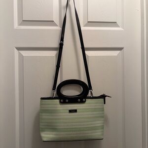 Kate Spade NY Pastel Stripe Canvas Satchel Oval Handle Crossbody Bag